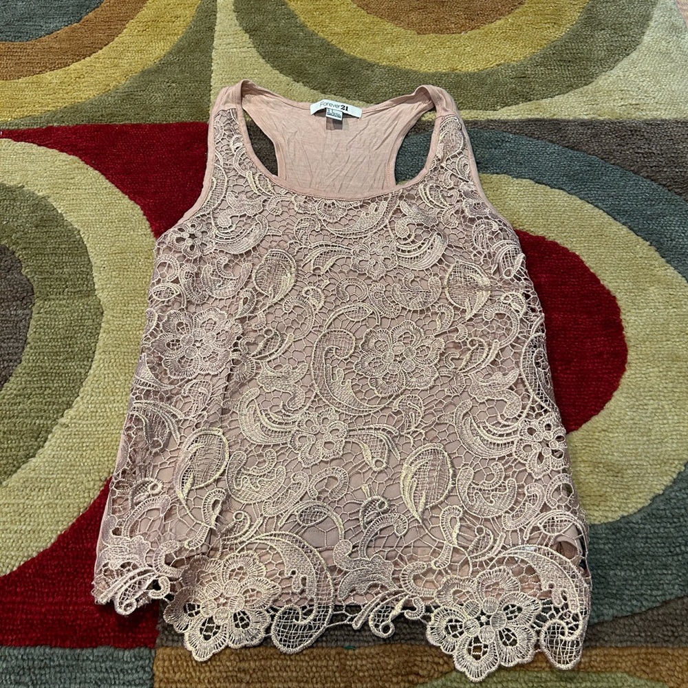 10 for $15 Forever 21 Y2K Style Vintage Beige Lace Racerback Tank Top Size Small